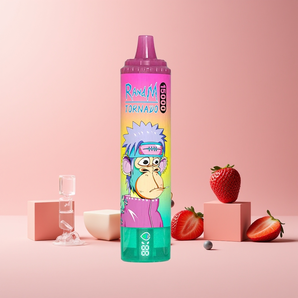 RandM Fumot Tornado 15000 Puffs France Grossiste - 25ml, 850mAh, Écran LCD, Type-C, Glace à la Fraise
