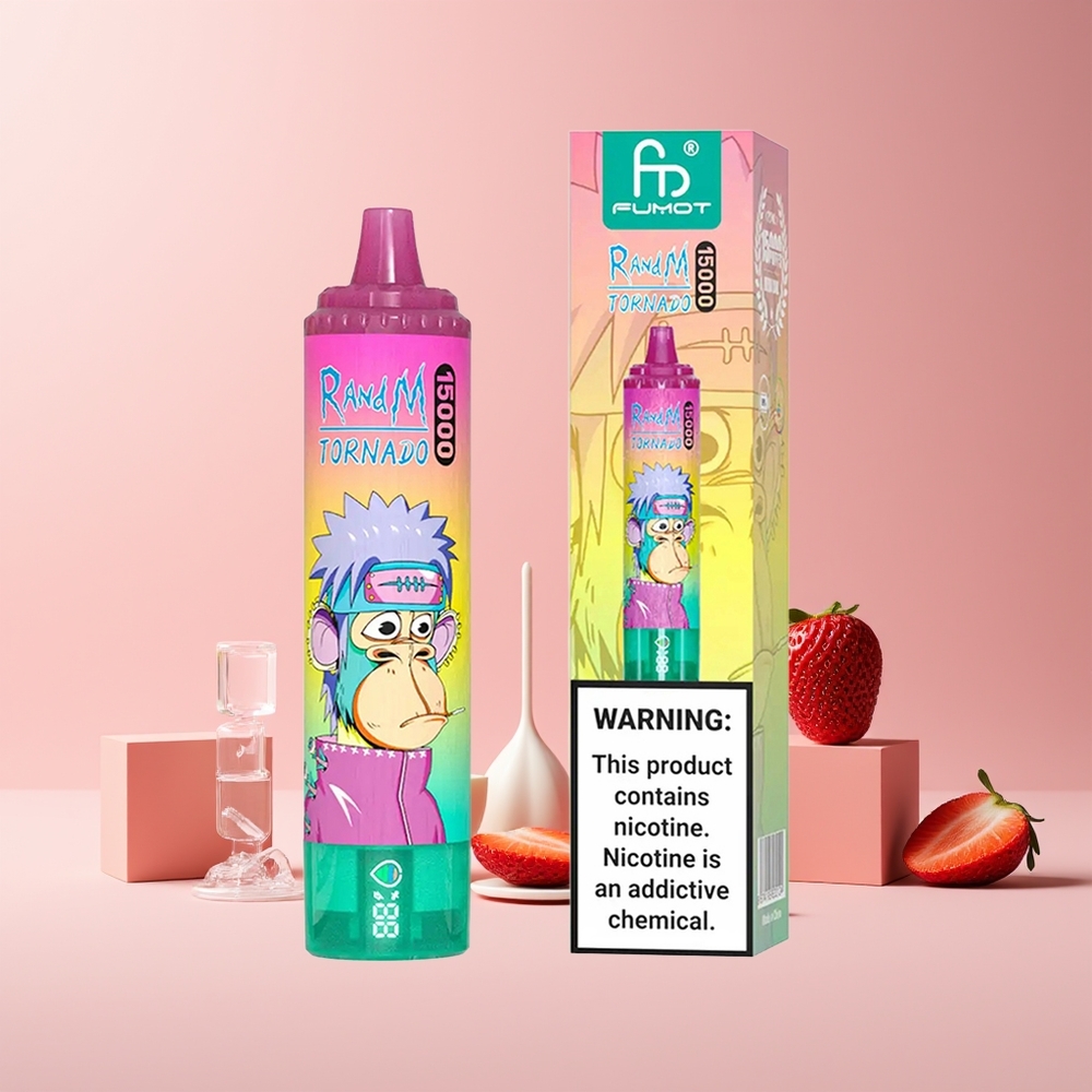 RandM Fumot Tornado 15000 Puffs France Grossiste - 25ml, 850mAh, Écran LCD, Type-C, Glace à la Fraise