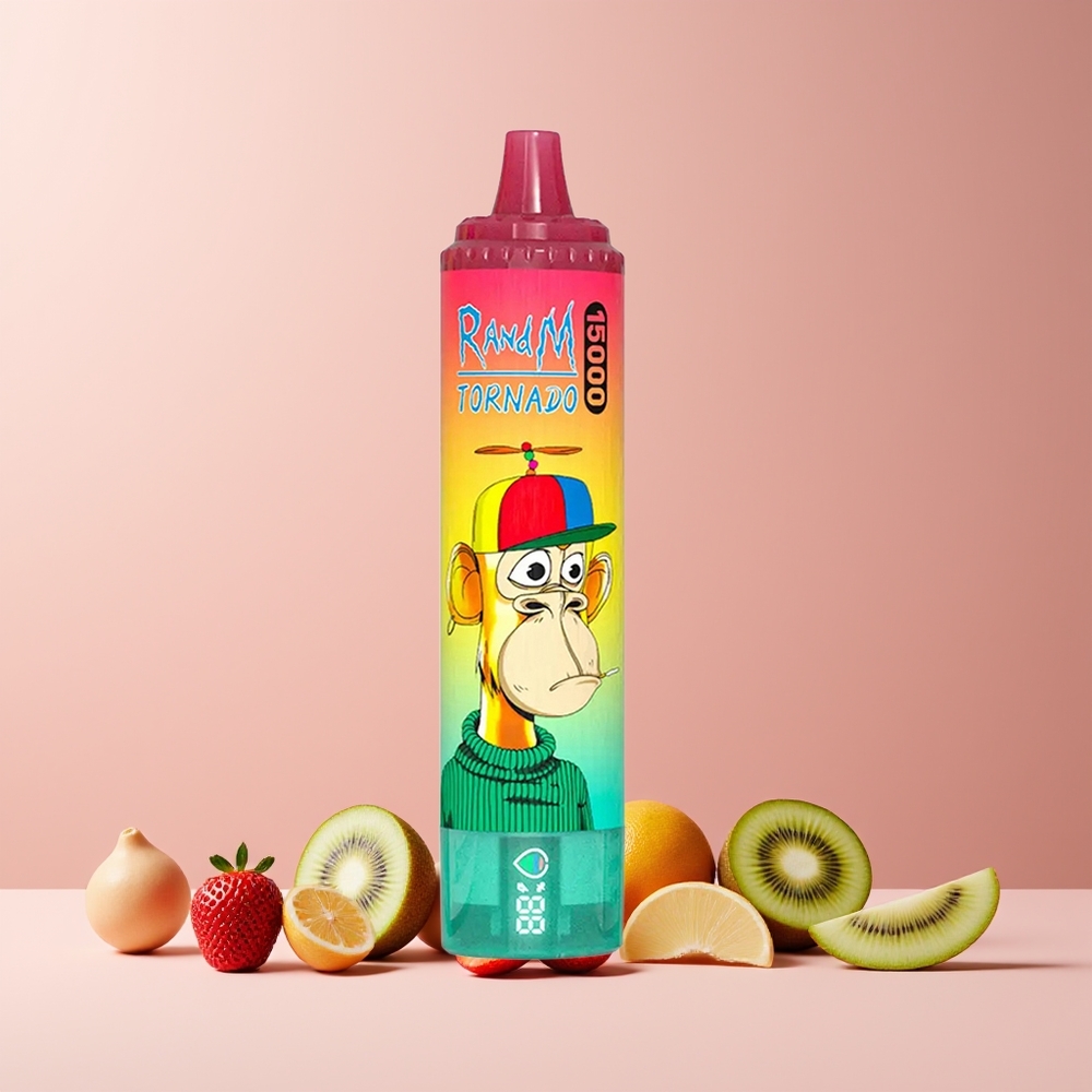 RandM Fumot Tornado 15000 Puffs France Grossiste - Fraise Kiwi, 25ml, 850mAh, Ecran LCD, USB Type-C