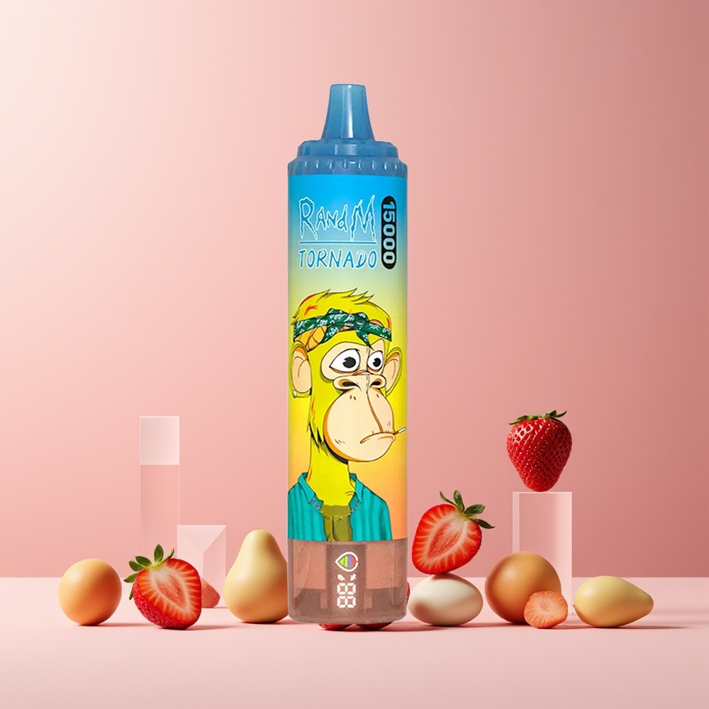RandM Fumot Tornado 15000 Puffs France grossiste - 25ml, 850mAh, Mesh Coil 0.9 Ohm, Écran LCD, USB Type-C, Fraise