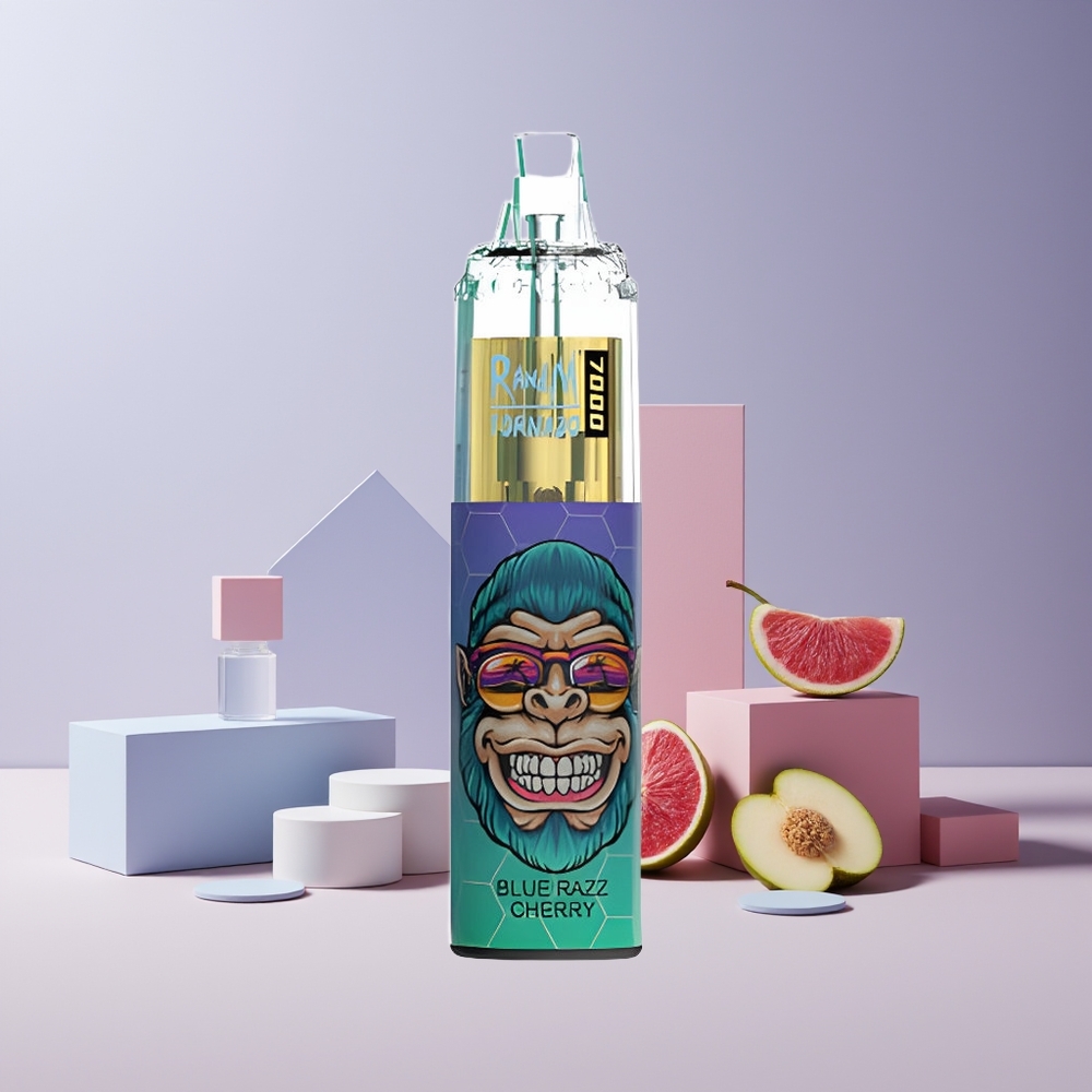 RandM Fumot Tornado 7000 France Grossiste - 14 ML E-liquide, 850 MAH, Bobine Mesh, Port Type-C, Arôme Bleu Framboise Cerise
