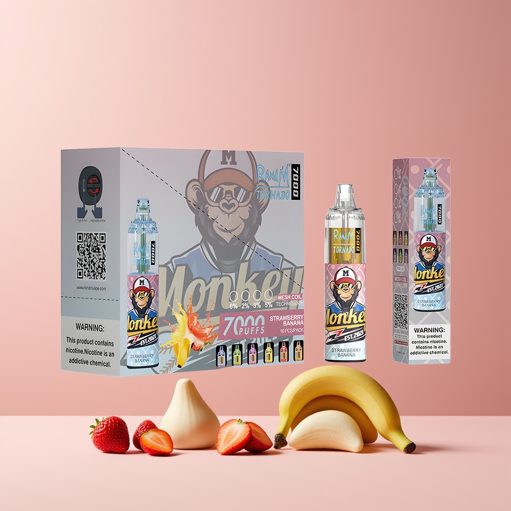 RandM Fumot Tornado 7000 Puffs France Grossiste - 14ML E-liquide, Batterie 850MAH, Bobine Mesh, Fraise Banane