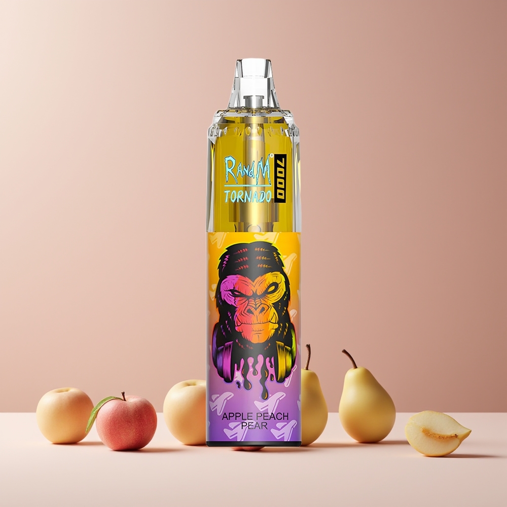 RandM Fumot Tornado 7000 Puffs France Grossiste - 14ML E-liquide, Batterie 850MAH, Bobine Mesh, Type-C, Lumière RGB, Nicotine 0% 2% 3% 5%, Ajustable d'Air, Pomme Pêche Poire