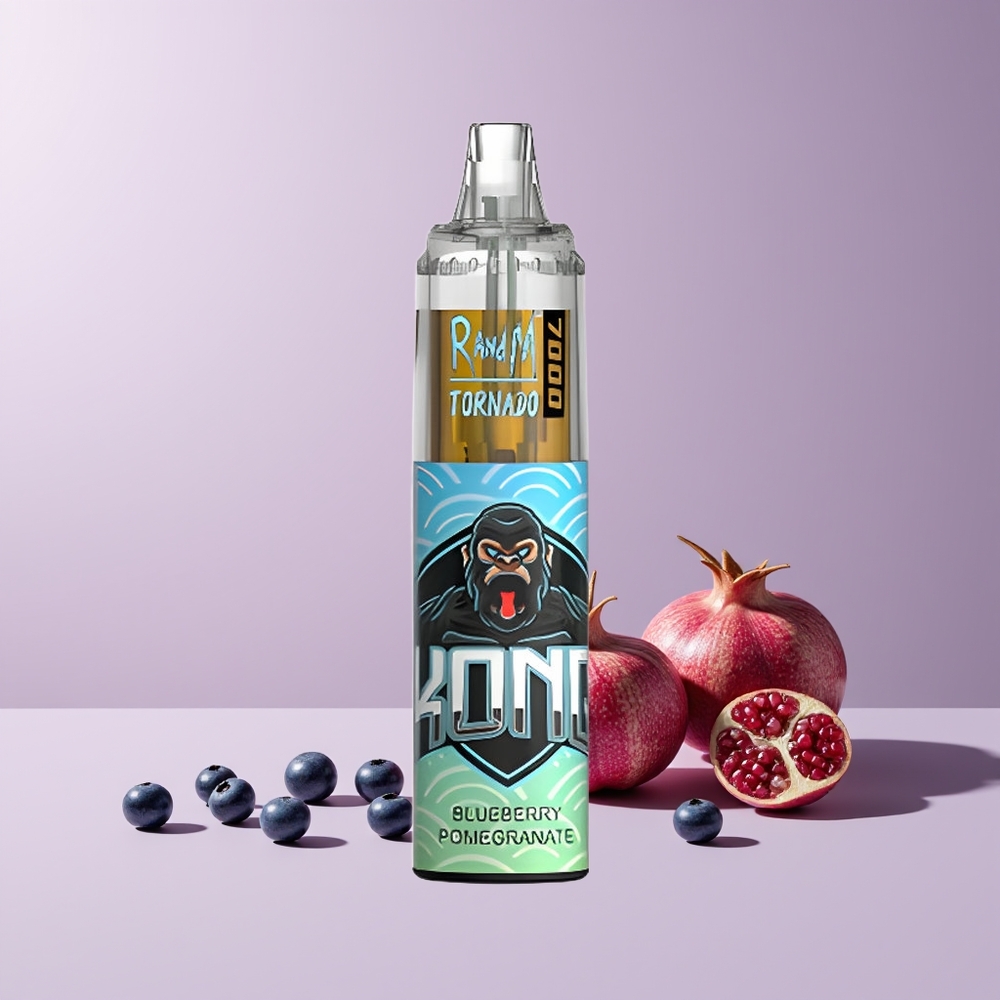 RandM Fumot Tornado 7000 Puffs France Grossiste - 14ML E-liquide, Batterie 850 MAH, Bobine Mesh, Port Type-C, Lumière RGB, Nicotine 0%2%3%5%, Ajustable à l'Air, Saveur Myrtille Grenade
