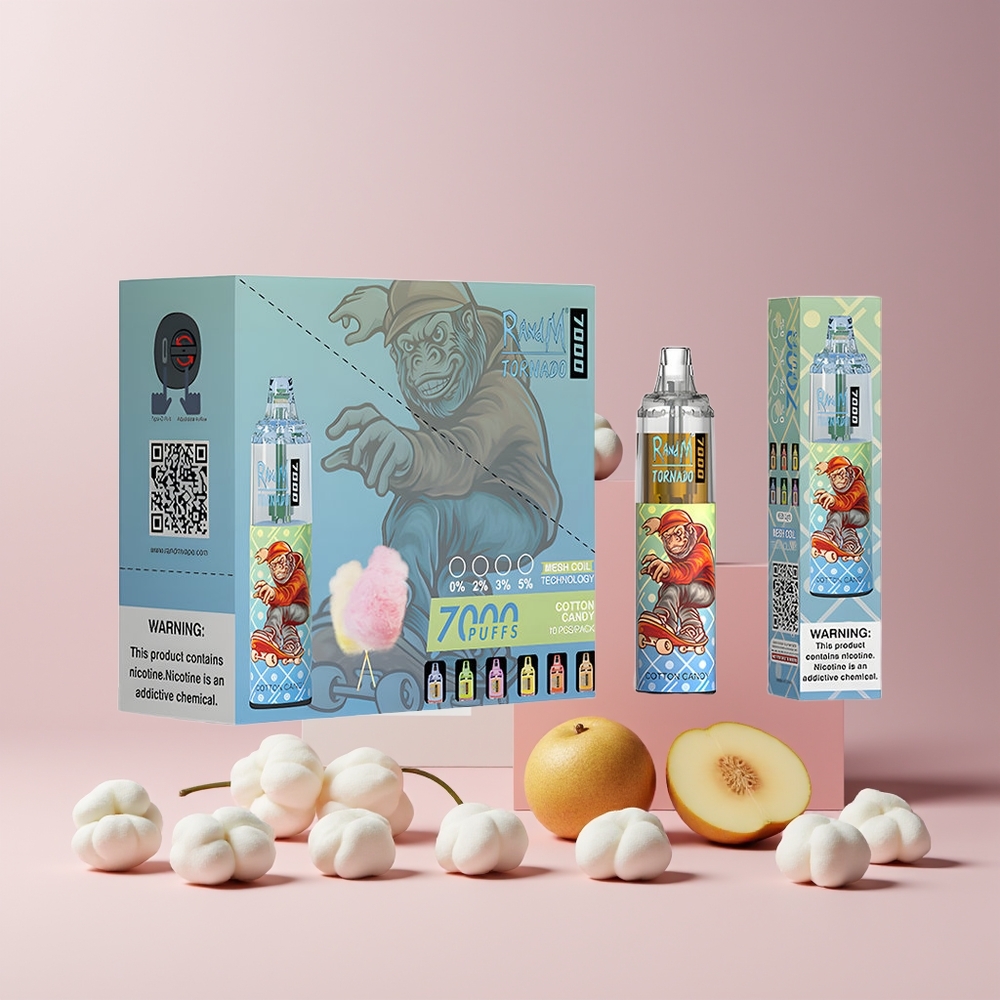 RandM Fumot Tornado 7000 Puffs France Grossiste - 14 ML E-liquide, 850 MAH, Bobine Mesh, Barbe à Papa (Cotton Candy)