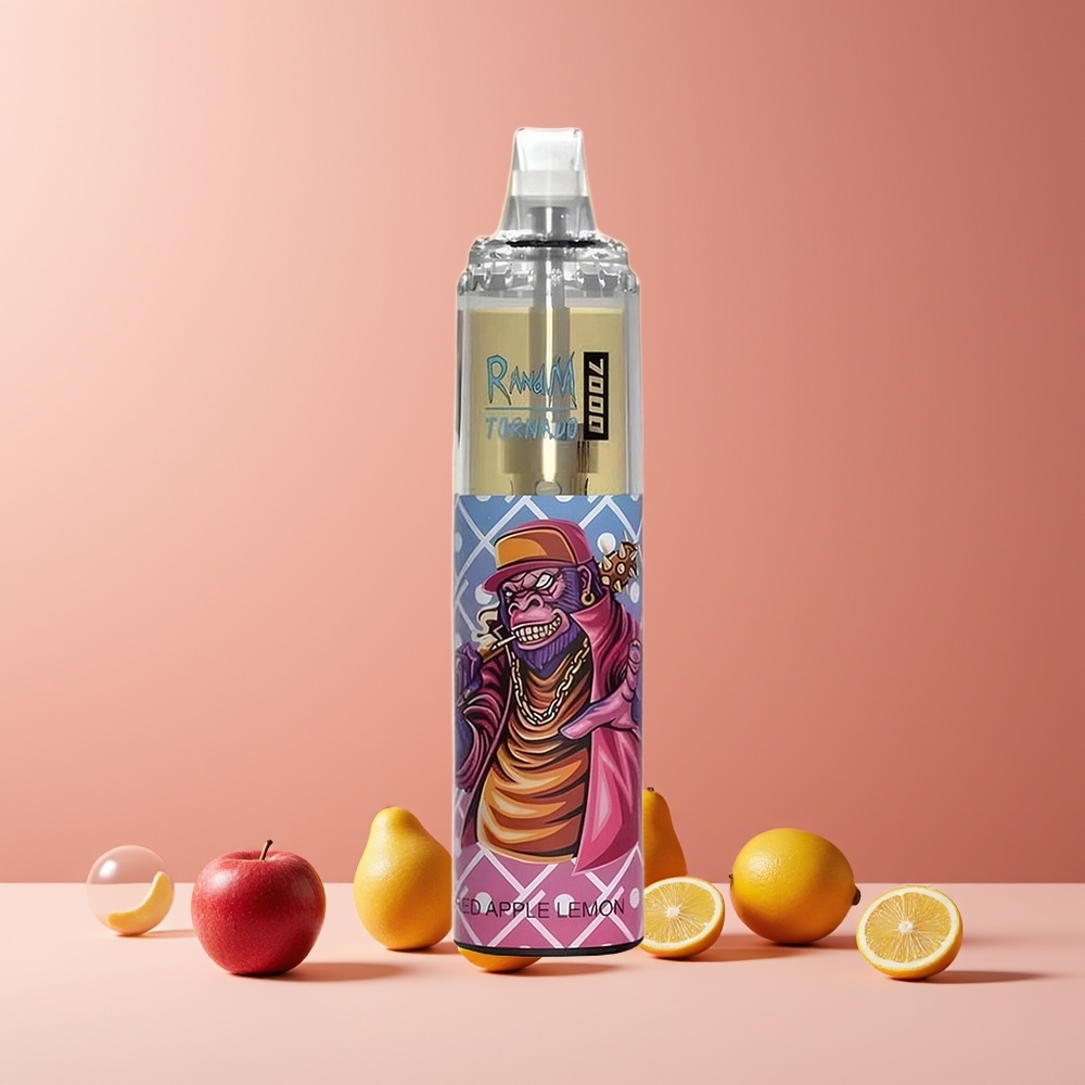 RandM Fumot Tornado 7000 Puffs France Grossiste - 14 ML E-liquide, Batterie 850 MAH, Bobine Mesh, Pomme Rouge Citron