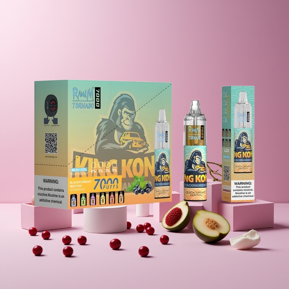 RandM Fumot Tornado 7000 Puffs France Grossiste - 14 ML E-liquide, Batterie 850 MAH, Bobine Mesh, Port Type-C, Cassis Mentholé
