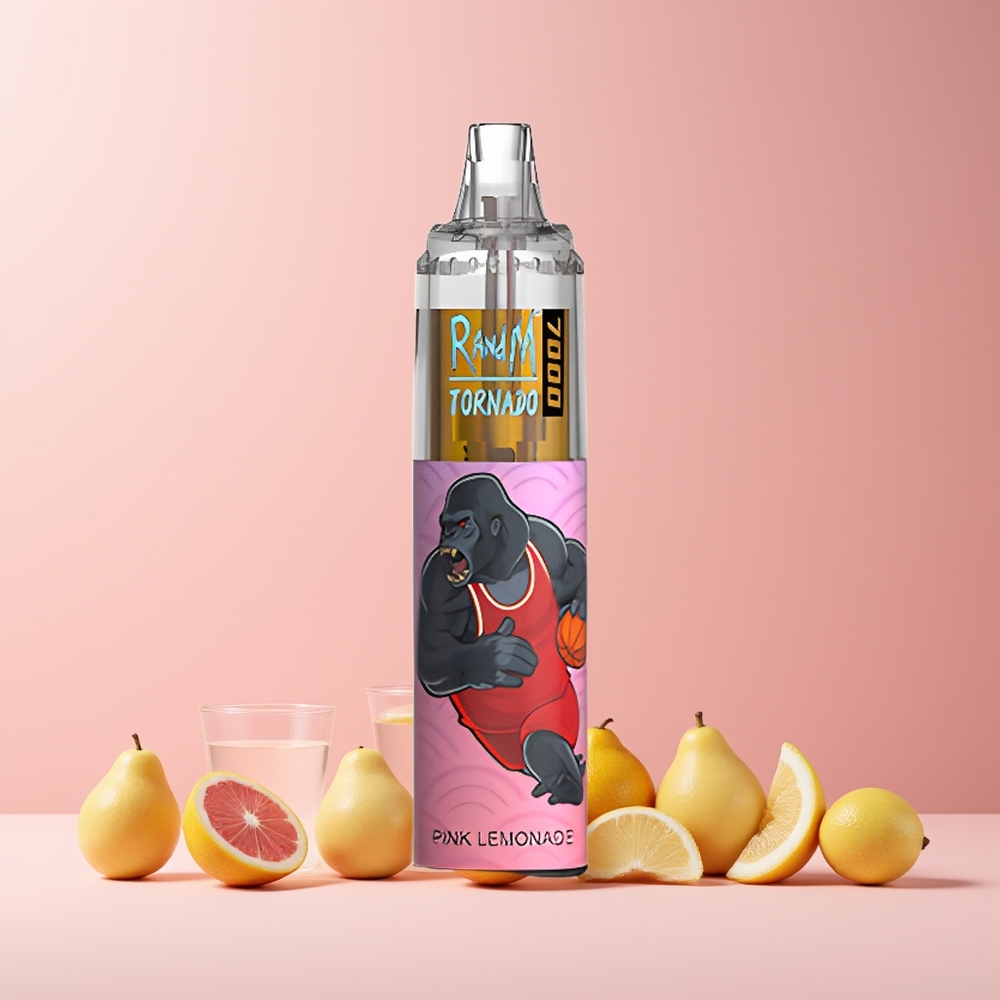 RandM Fumot Tornado 7000 Puffs France Grossiste - 14 ML E-liquide, Batterie 850 MAH, Coil Mesh, Citronnade Rose (Pink Lemonade)