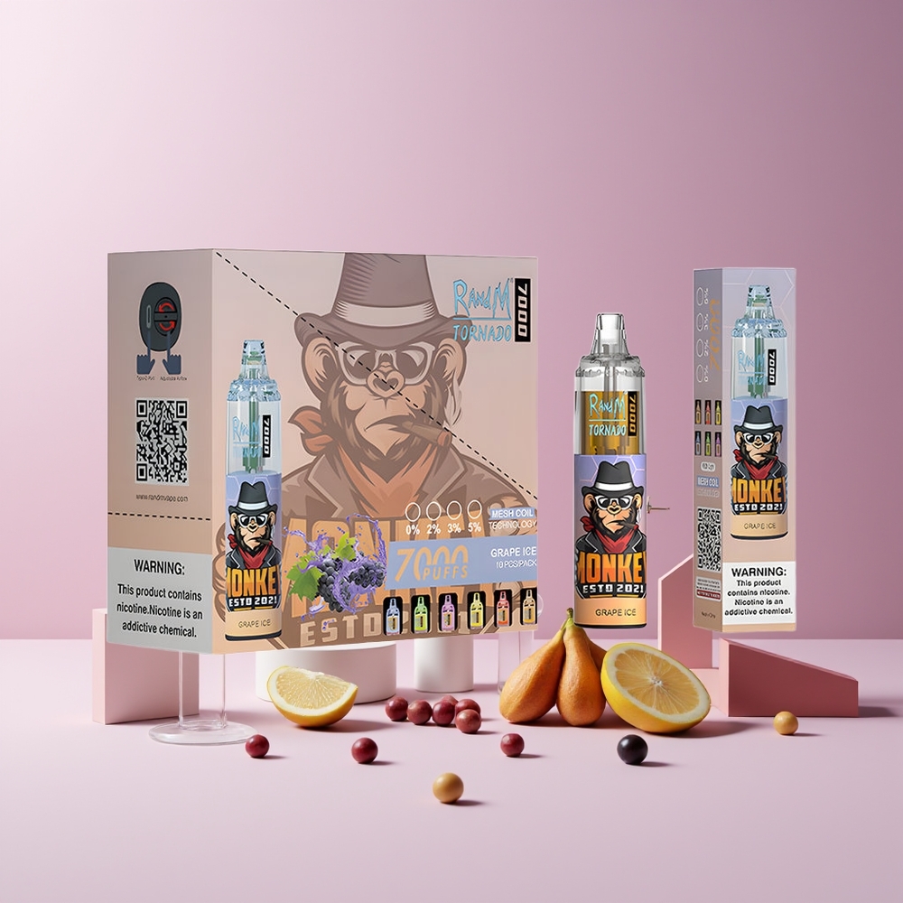 RandM Fumot Tornado 7000 Puffs France Grossiste - 14 ML E-liquide, Batterie 850 MAH, Coil Mesh, Port Type-C, Glace Raisin