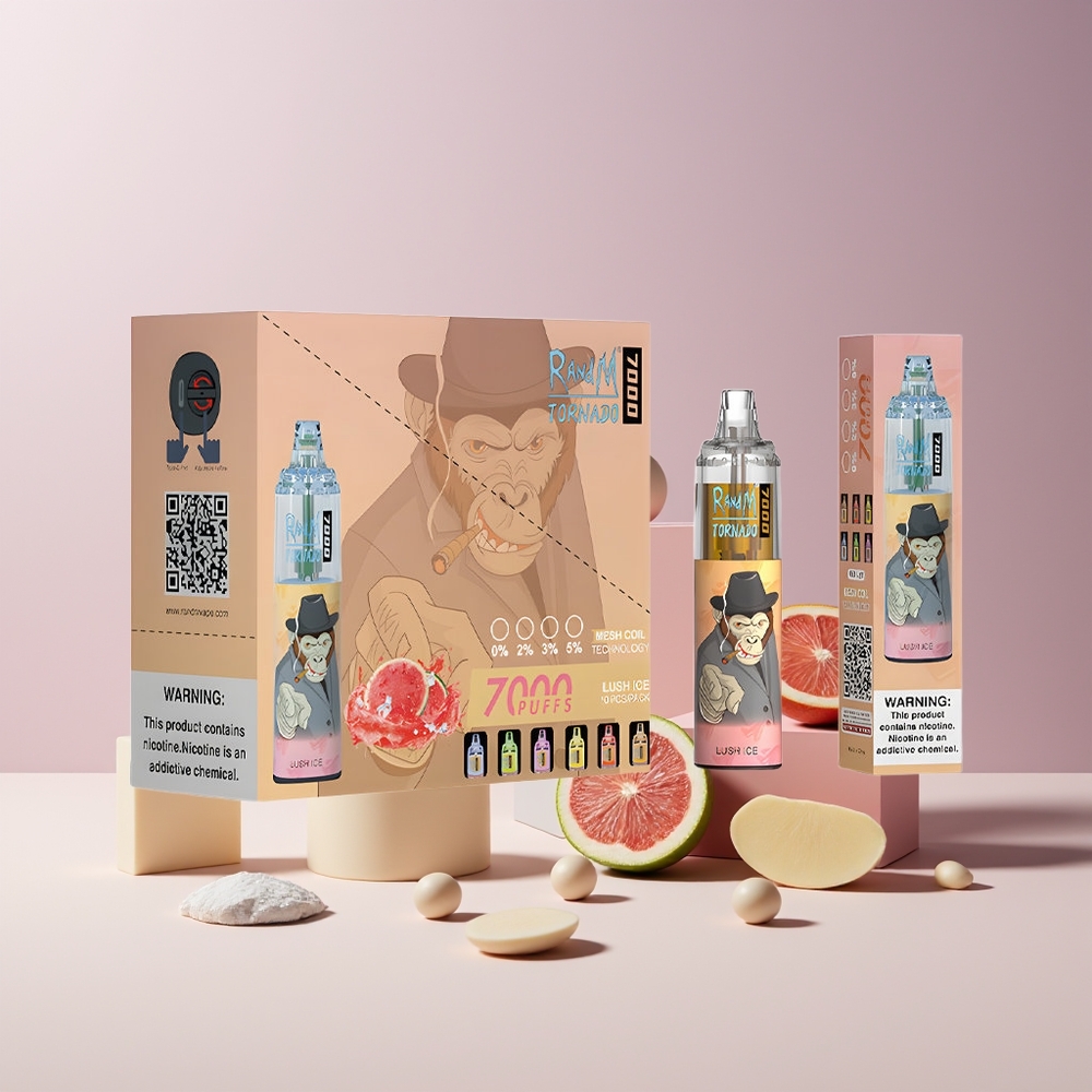 RandM Fumot Tornado 7000 Puffs France Grossiste - 14 ML E-liquide, Batterie 850 MAH, Glace Rafraîchissante (Lush Ice)