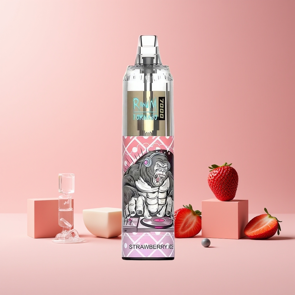RandM Fumot Tornado 7000 Puffs France Grossiste - 14 ML E-liquide, Batterie 850 MAH, Glace à la Fraise (Strawberry Ice), Air-Adjustable