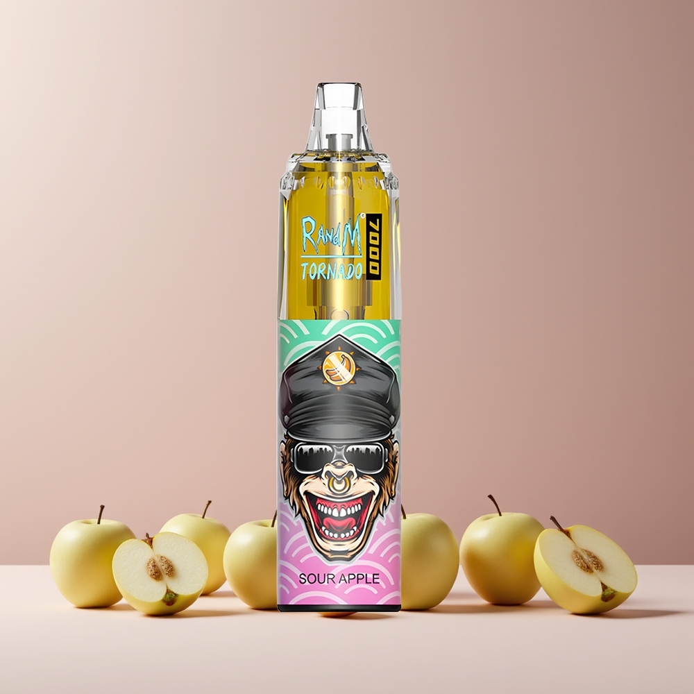 RandM Fumot Tornado 7000 Puffs France Grossiste - Dispositif Jetable 14 ML E-liquide, 850 MAH, Coil Mesh, Type-C, Lumière RGB, Nicotine 0%-5%, Pomme Acidulée, Air-Adjustable