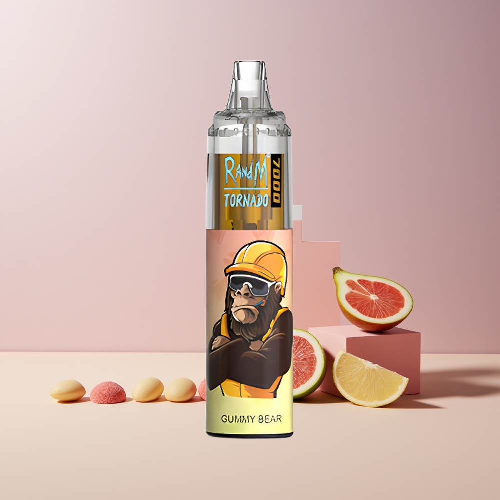RandM Fumot Tornado 7000 Puffs France Grossiste - E-Liquide 14 ML, Batterie 850 MAH, Ourson Gommé, Coil Mesh, Port Type-C, Lumière RGB, Nicotine 0%-5%, Air-Adjustable