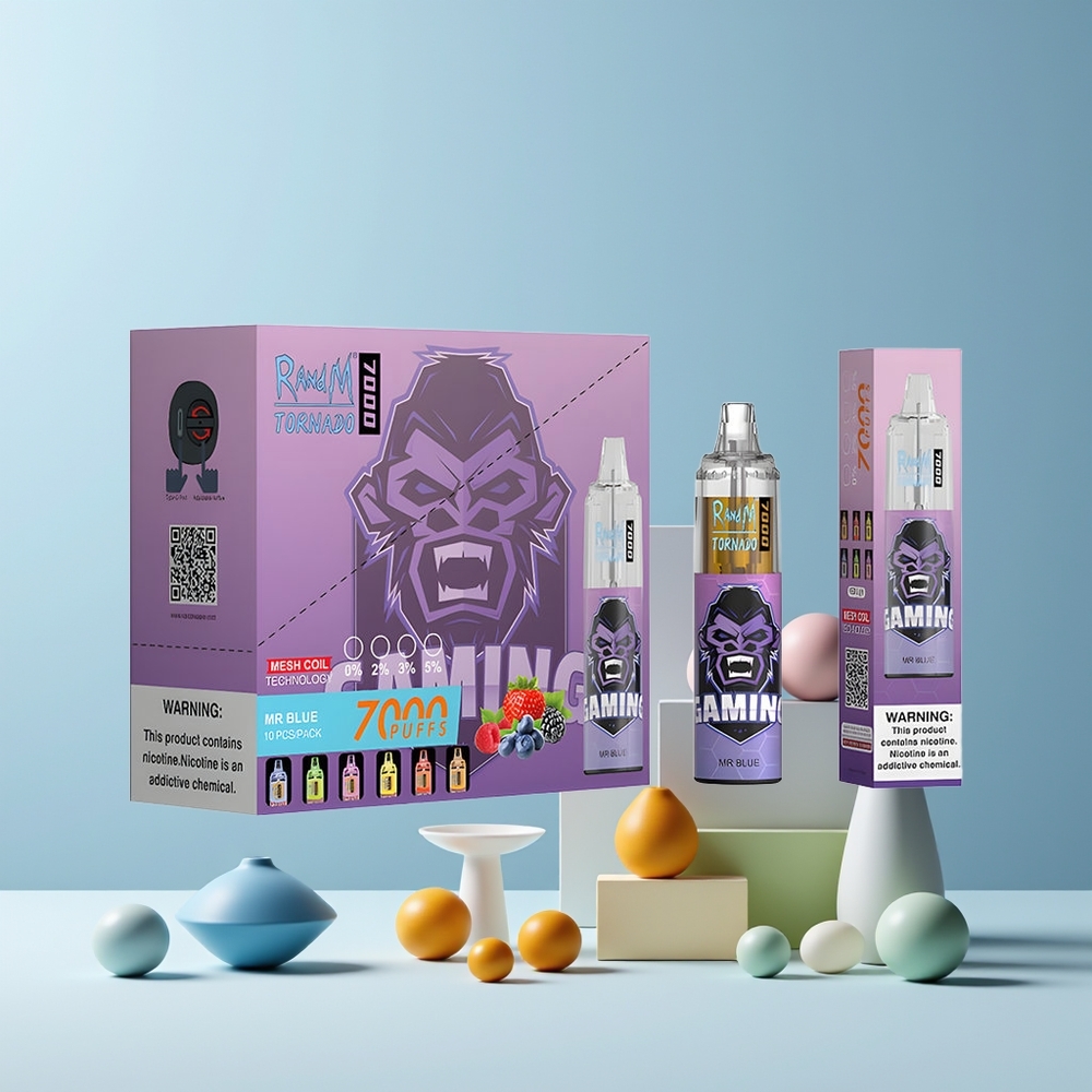 RandM Fumot Tornado 7000 Puffs France grossiste - 14 ML E-liquide, Batterie 850 MAH, Bobine Mesh, Dr. Bleu