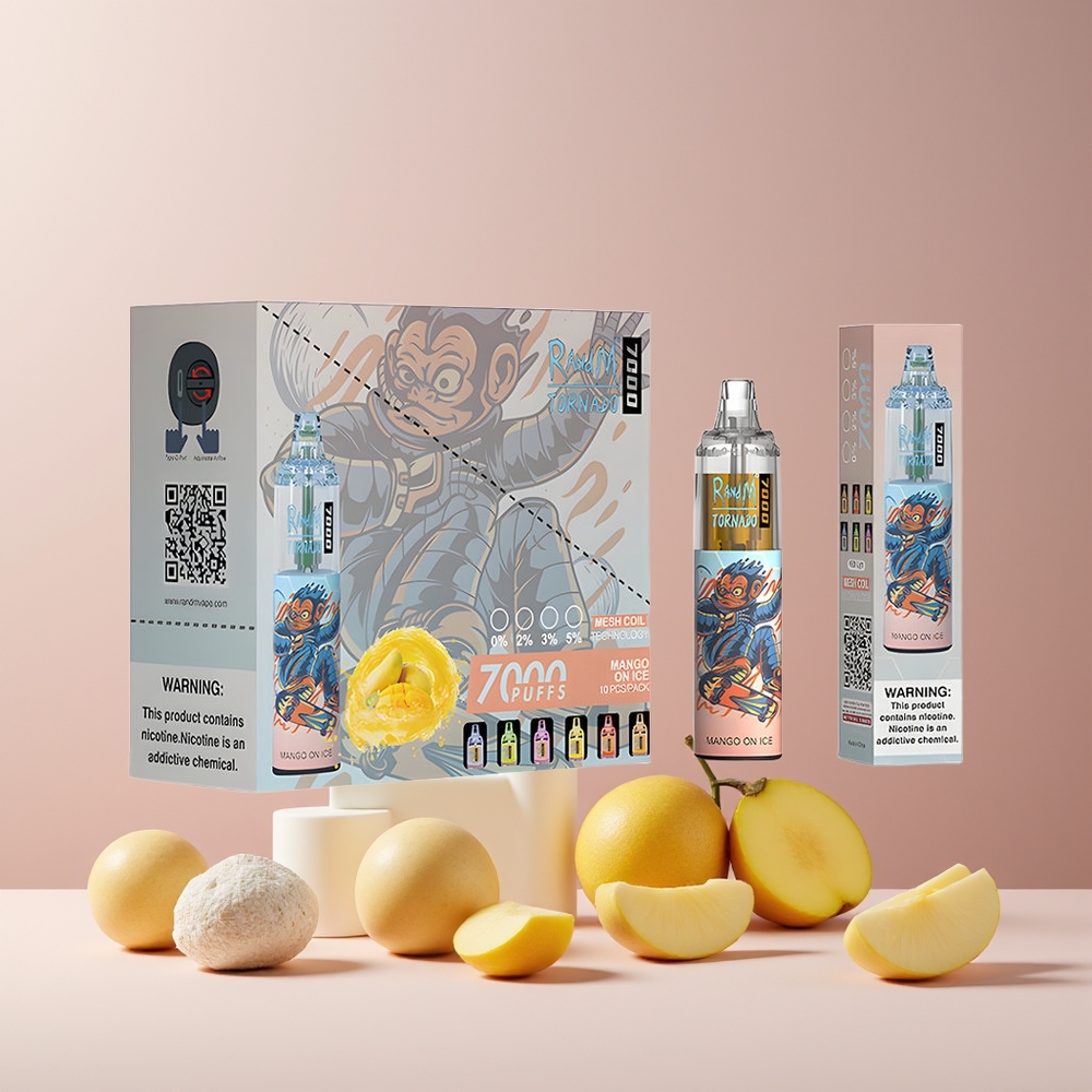 RandM Fumot Tornado 7000 Puffs France grossiste - 14 ML E-liquide, Batterie 850 MAH, Bobine Mesh, Mangue Glacée