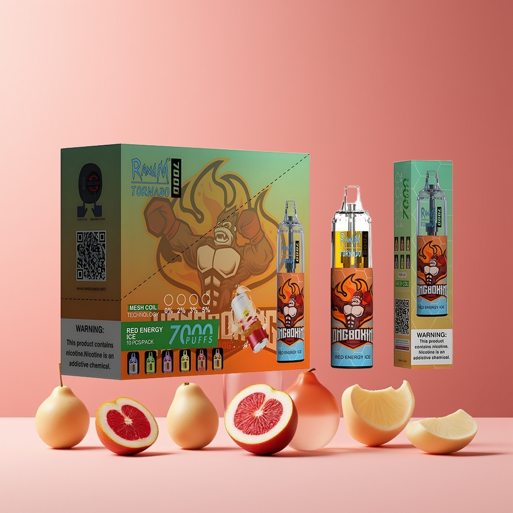 RandM Fumot Tornado 7000 Puffs France grossiste - 14 ML E-liquide, Batterie 850 MAH, Glace Rouge Énergisante