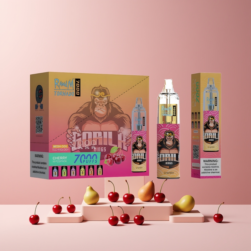 RandM Fumot Tornado 7000 Puffs France grossiste - Dispositif de Vape Jetable avec 14 ML d'E-liquide, Batterie 850 MAH, Bobine Mesh et Port Type-C (Cerise)