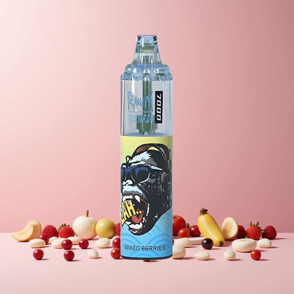 RandM Fumot Tornado 7000 Puffs France grossiste - E-liquide 14 ML, Batterie 850 MAH, Bobine Mesh, Port Type-C, Lumière RGB, Nicotine 0%-5%, Air-Adjustable, Baies Mixtes