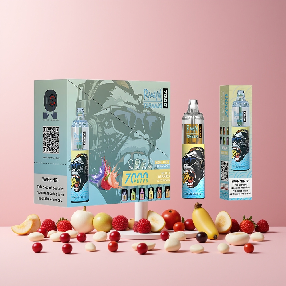 RandM Fumot Tornado 7000 Puffs France grossiste - E-liquide 14 ML, Batterie 850 MAH, Bobine Mesh, Port Type-C, Lumière RGB, Nicotine 0%-5%, Air-Adjustable, Baies Mixtes