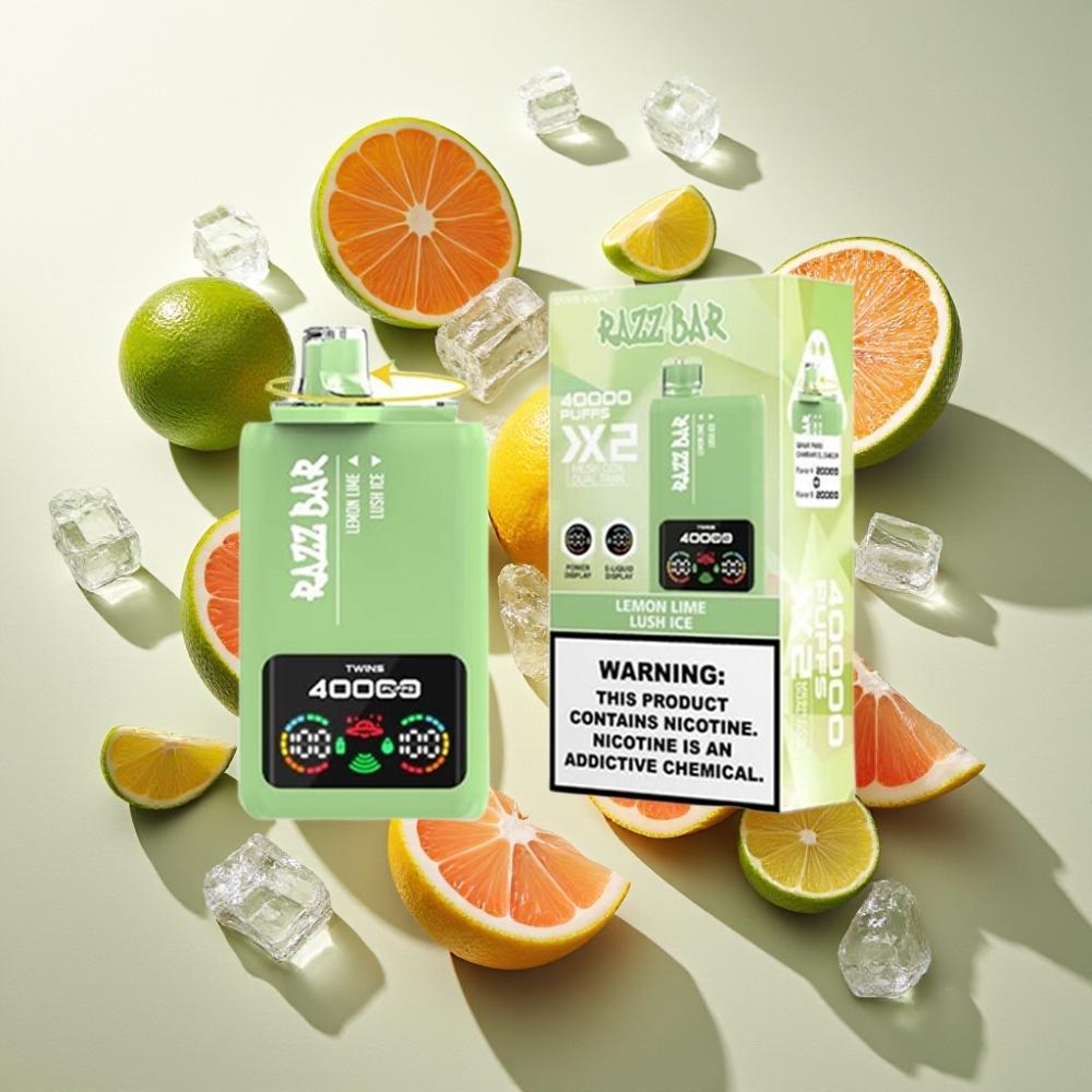 Razz Bar 40000 Puffs France Grossiste - Affichage Écran Puissance, 1.0Ω 2 Mesh Coil, Citron Vert & Glace Rafraîchissante