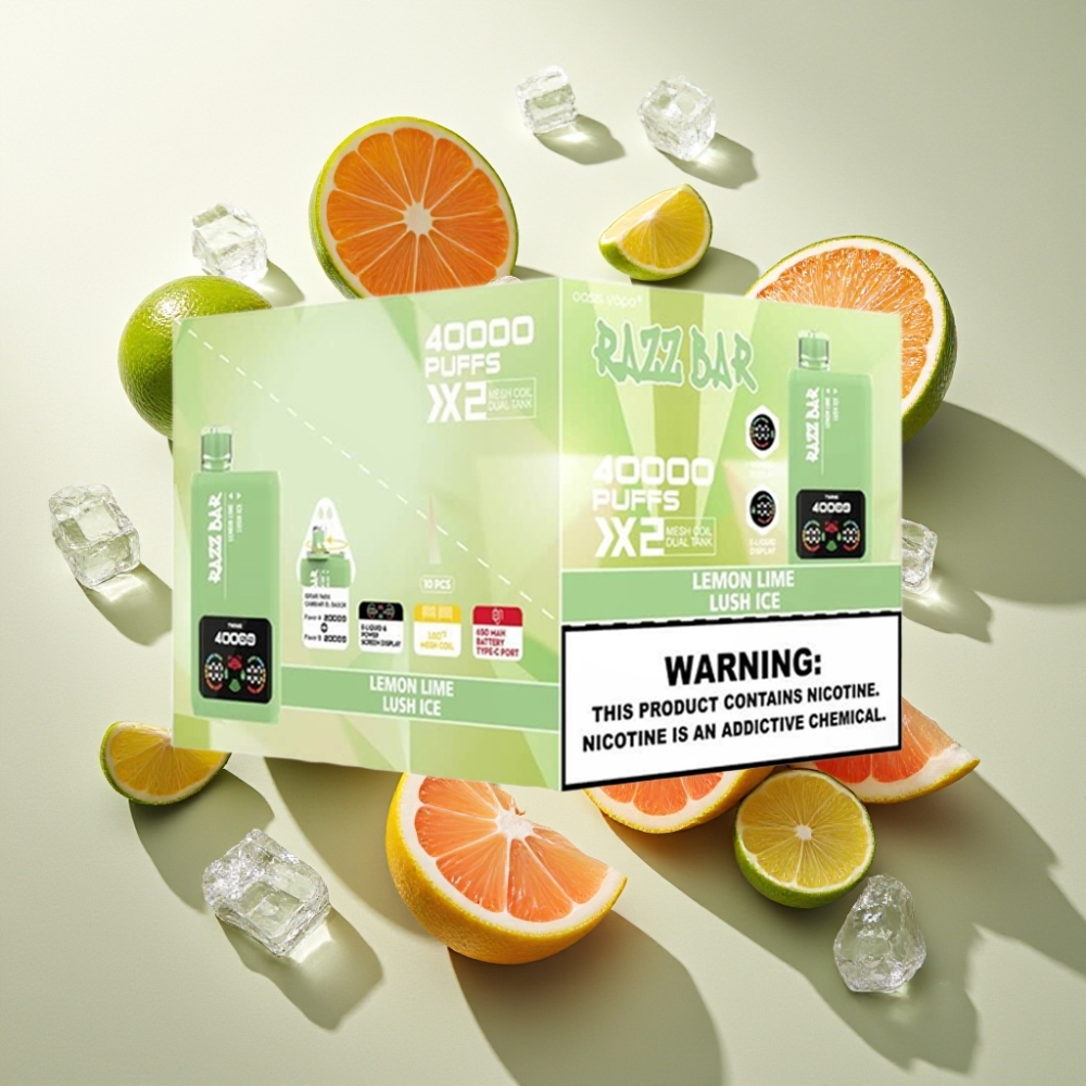 Razz Bar 40000 Puffs France Grossiste - Affichage Écran Puissance, 1.0Ω 2 Mesh Coil, Citron Vert & Glace Rafraîchissante