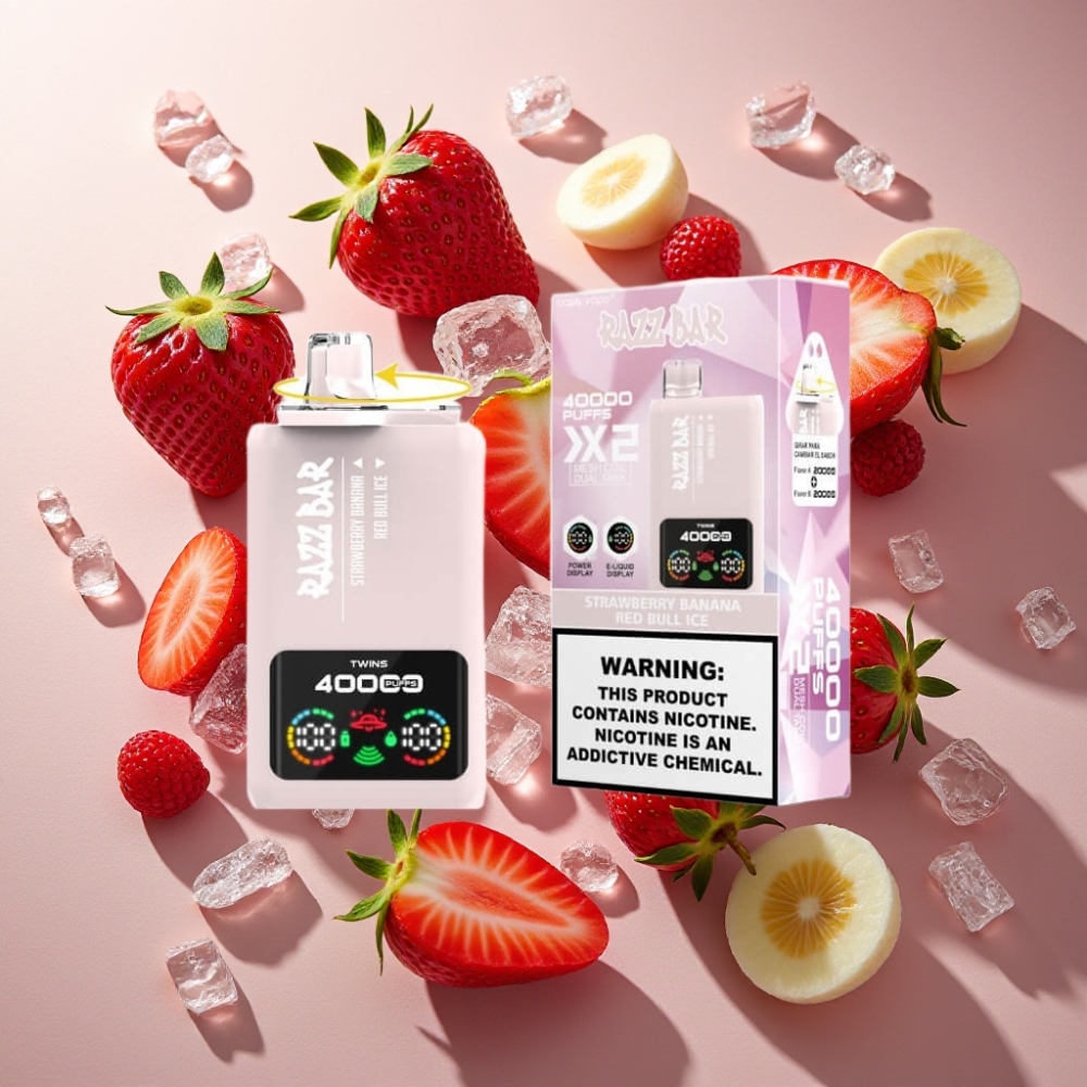 Razz Bar 40000 Puffs France Grossiste - Affichage Écran Puissance, Batterie 650 Mah Type-C, 1.0Ω 2 Mesh Coil, Fraise Banane & Red Bull Glacé