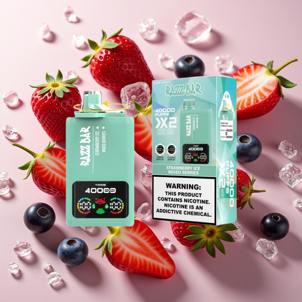 Razz Bar 40000 Puffs France Grossiste - Écran d'Alimentation, Batterie 650mAh, Glace à la Fraise & Baies Mixtes