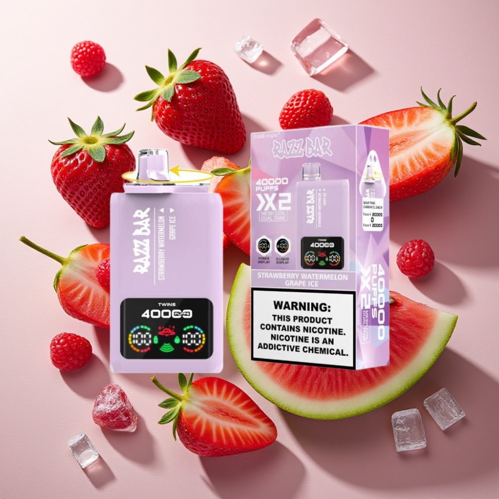 Razz Bar France Grossiste - 40000 Puffs Affichage Écran Puissance - 1.0Ω 2 Mesh Coil - Fraise Pastèque & Raisin Glacé