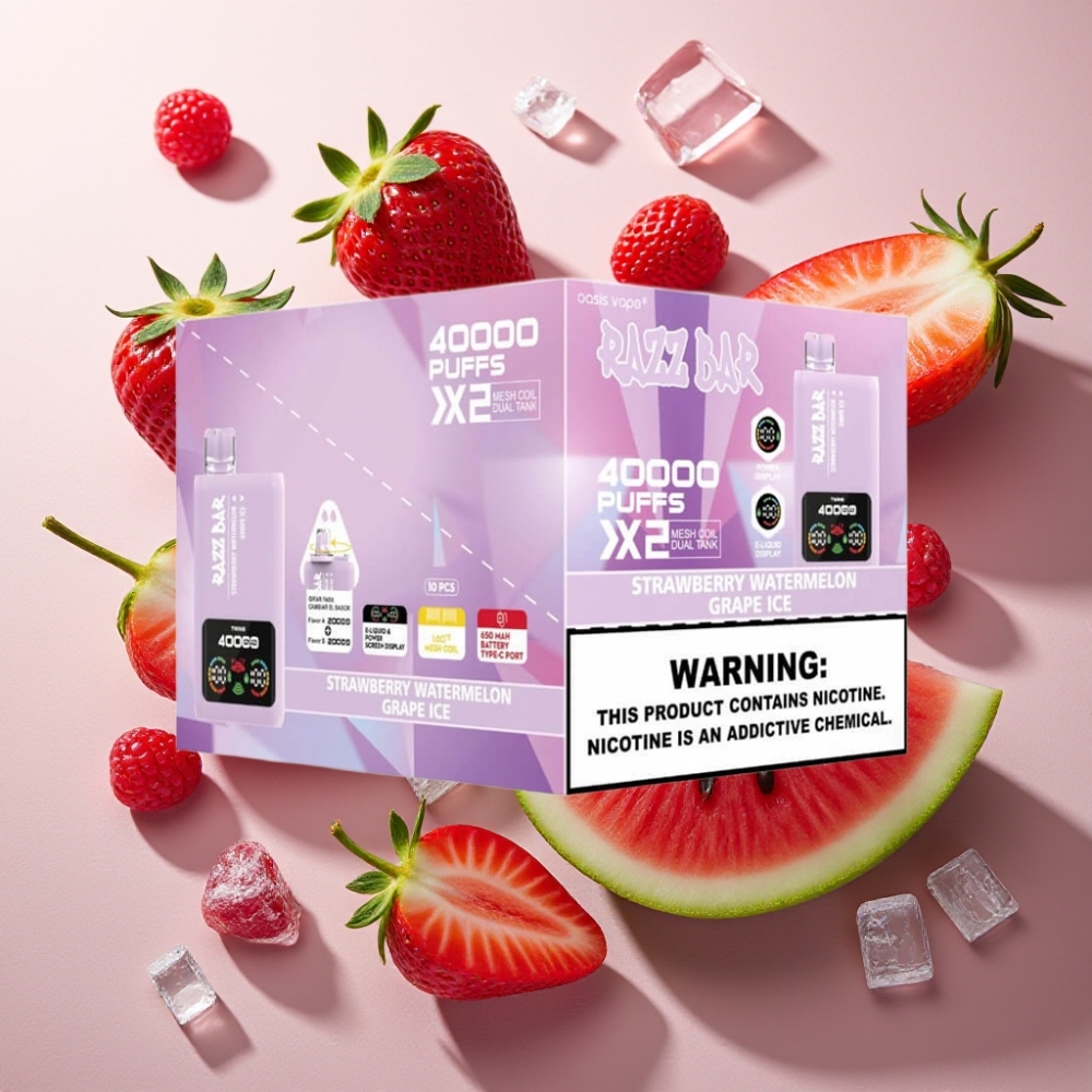 Razz Bar France Grossiste - 40000 Puffs Affichage Écran Puissance - 1.0Ω 2 Mesh Coil - Fraise Pastèque & Raisin Glacé