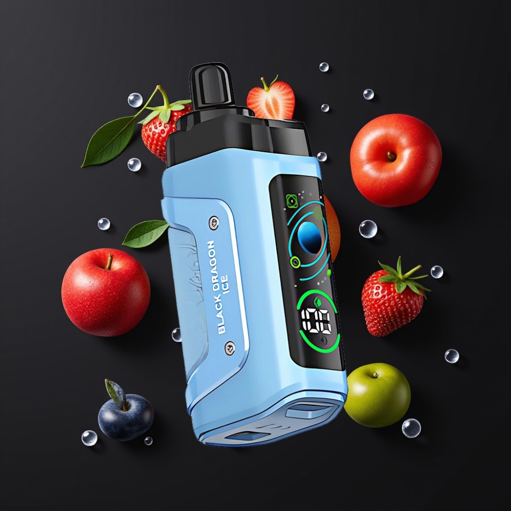 Razz Bar 45000 Puffs France Grossiste - Vape Jetable avec Coil Mesh 1.0 Ohm, Airflow Réglable et Batterie 650 mAh - Dragon Noir Glacé