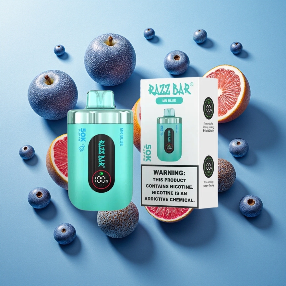 Razz Bar 50K Puffs - Vape Jetable Rechargeable avec Bobine Mesh 1.0 Ohm - France Grossiste - M. Bleu