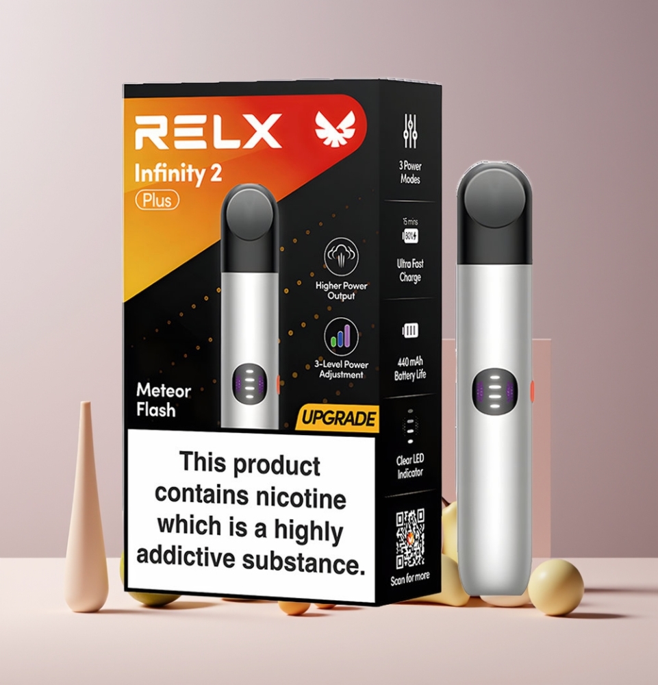 RELX Infinity 2 Plus France grossiste - Appareil avec modes ajustables (6.5W, 8W, 10W), batterie rechargeable 440mAh et capacité de 1.9ml