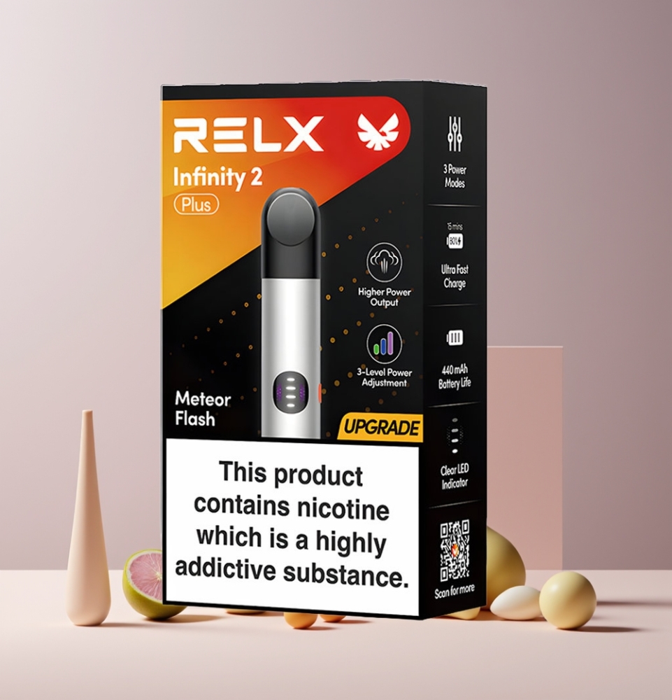 RELX Infinity 2 Plus France grossiste - Appareil avec modes ajustables (6.5W, 8W, 10W), batterie rechargeable 440mAh et capacité de 1.9ml