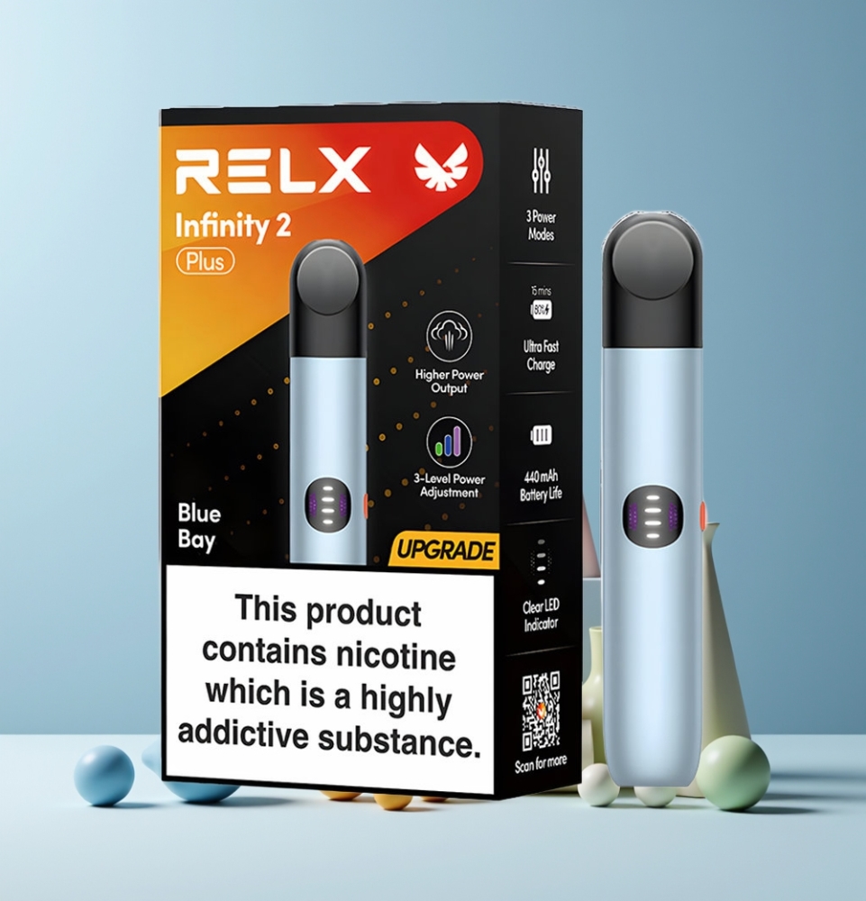 RELX Infinity 2 Plus France grossiste - Baie Bleue avec Modes Réglables (6,5W, 8W, 10W), Batterie 440mAh, Port Type-C