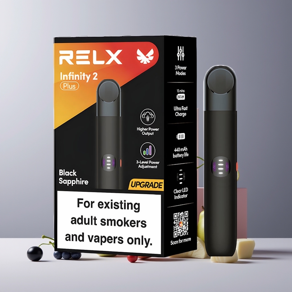 RELX Infinity 2 Plus France grossiste - Dispositif Noir Saphir avec Modes Réglables (6.5W-10W) et Batterie 440mAh
