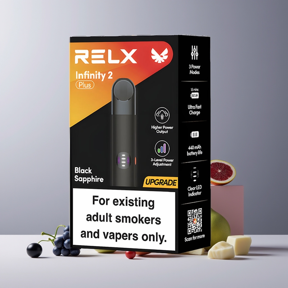 RELX Infinity 2 Plus France grossiste - Dispositif Noir Saphir avec Modes Réglables (6.5W-10W) et Batterie 440mAh