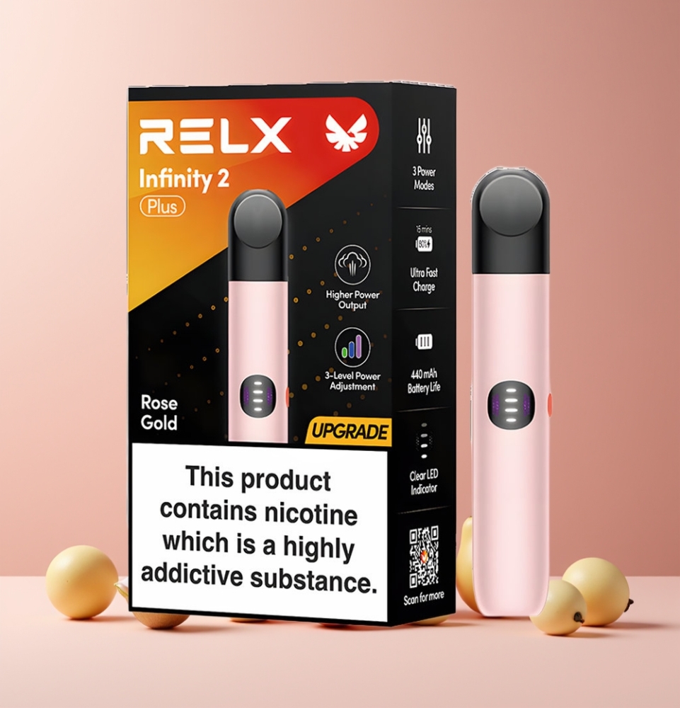 RELX Infinity 2 Plus France grossiste - Dispositif Rose Or avec Modes Réglables (6.5W, 8W, 10W) et Batterie 440mAh