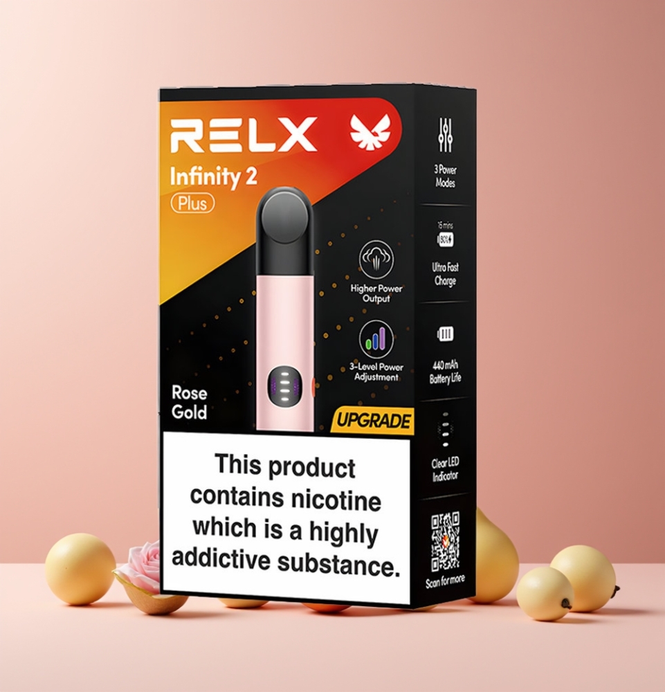 RELX Infinity 2 Plus France grossiste - Dispositif Rose Or avec Modes Réglables (6.5W, 8W, 10W) et Batterie 440mAh