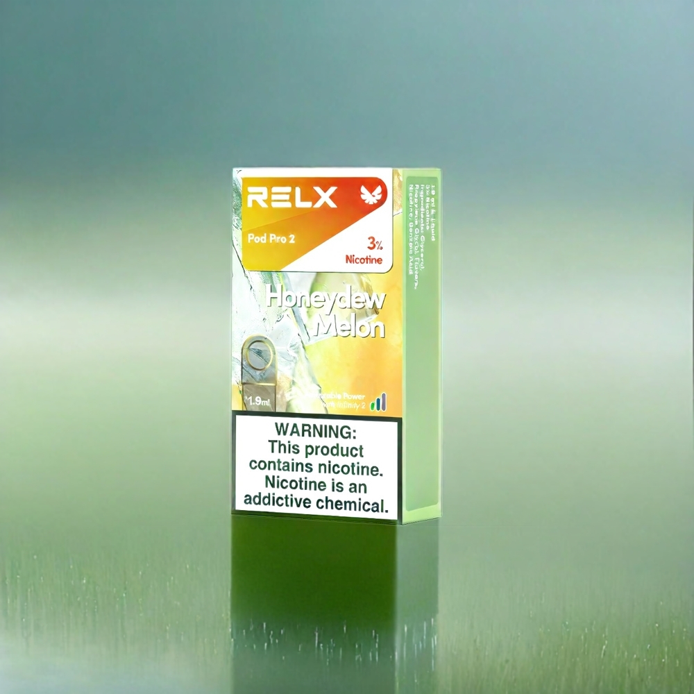 Relx Pod Pro 2 France Grosiste - 3% / 5% de nicotine, 600 bouffées, 1,9 ml - Pods Honeydew Melon (Melon Miel) - 2/3 Pods Par Pack - 3 Modes de Réglage