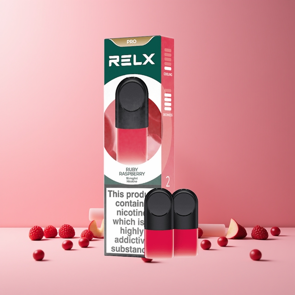RELX Pod Pro France Grossiste - 1,8% Nicotine, Goût Excellente et Expérience Ultra Douce, Framboise Rubis