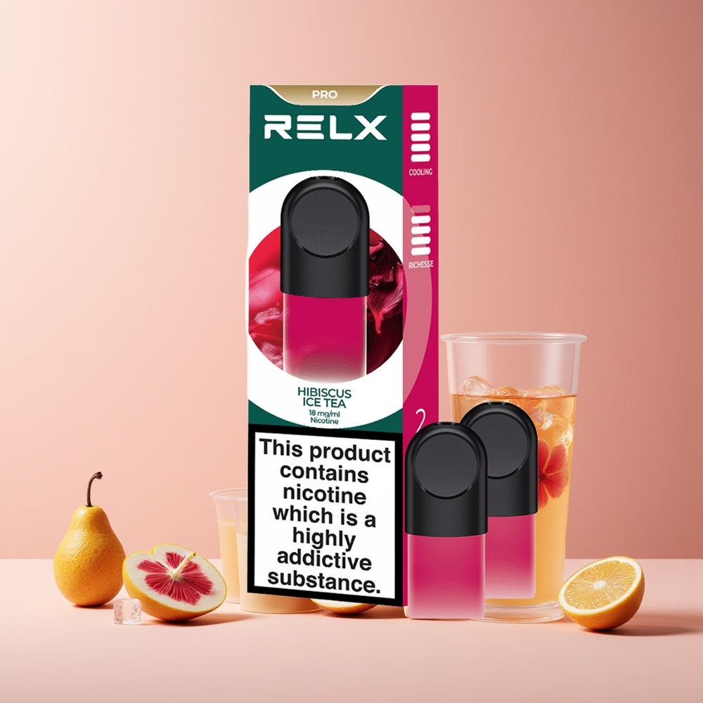 RELX Pod Pro France Grossiste - 1,8% Nicotine, Goût Exceptionnel et Expérience Ultra Douce, Thé Glacé à l'Hibiscus