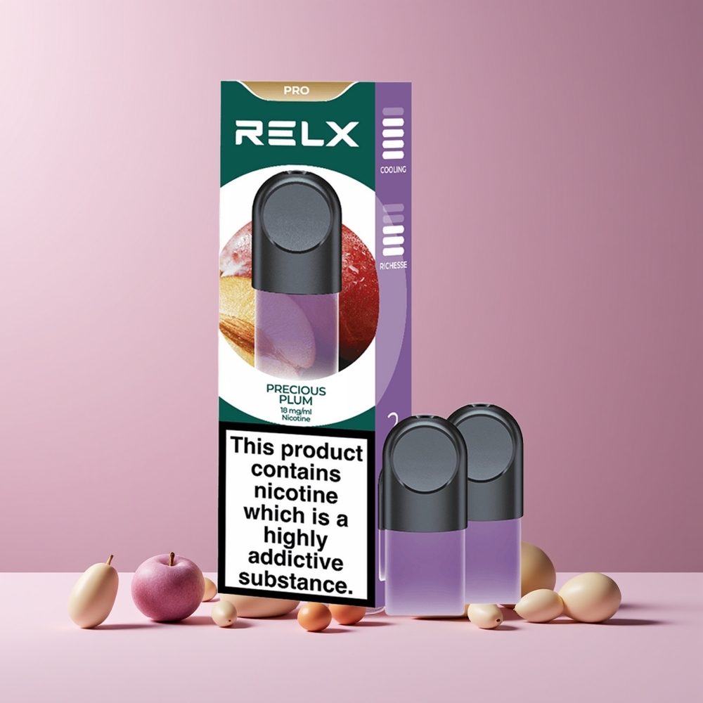 RELX Pod Pro France Grossiste - 1,8% Nicotine, Goût Exquis, Expérience Ultra Douce, Prune Précieuse