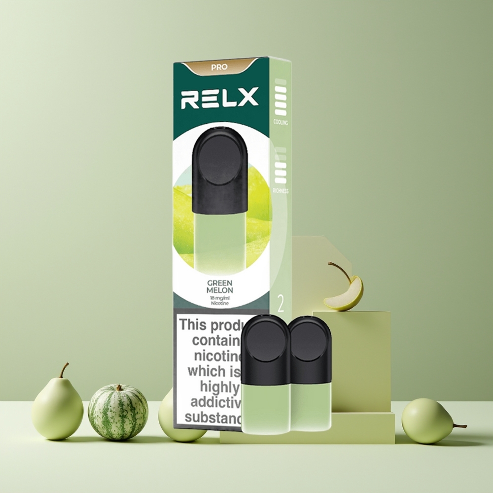 RELX Pod Pro France Grossiste - 1.8% Nicotine, Saveur Melon Vert, Goût Exceptionnel et Expérience Ultra Douce