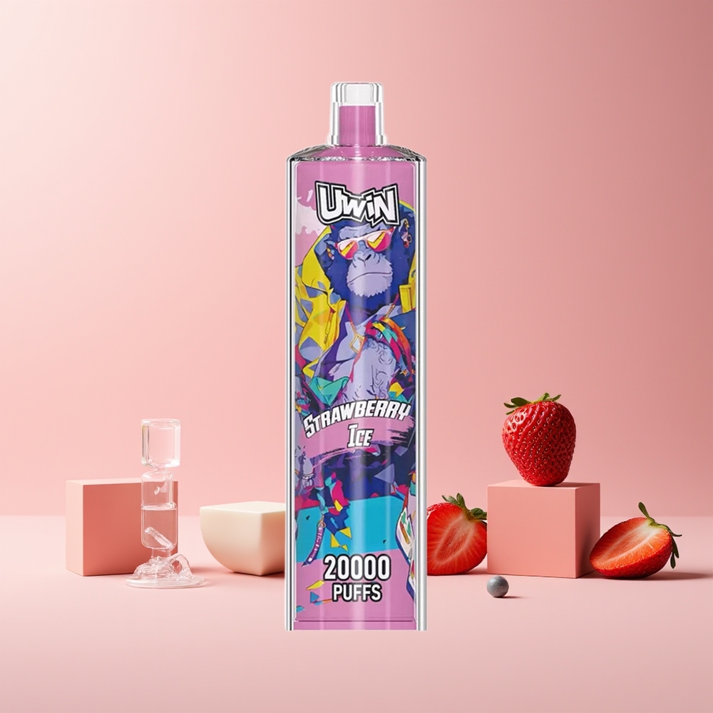 Uwin Shisha Hookah Crystal 20000 Puffs Fraise Glacée - 0% 2% 3% 5% Nicotine, 22ml, Rechargeable 650mAh, Mesh Coil, France Grossiste