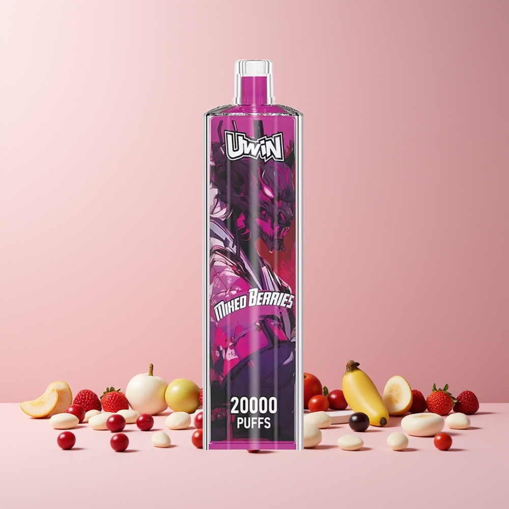 Uwin Shisha Hookah Crystal 20000 Puffs France Grossiste - 0% 2% 3% 5% Nicotine, 22ml, Type-C, Baies Mixtes (Mixed Berries)