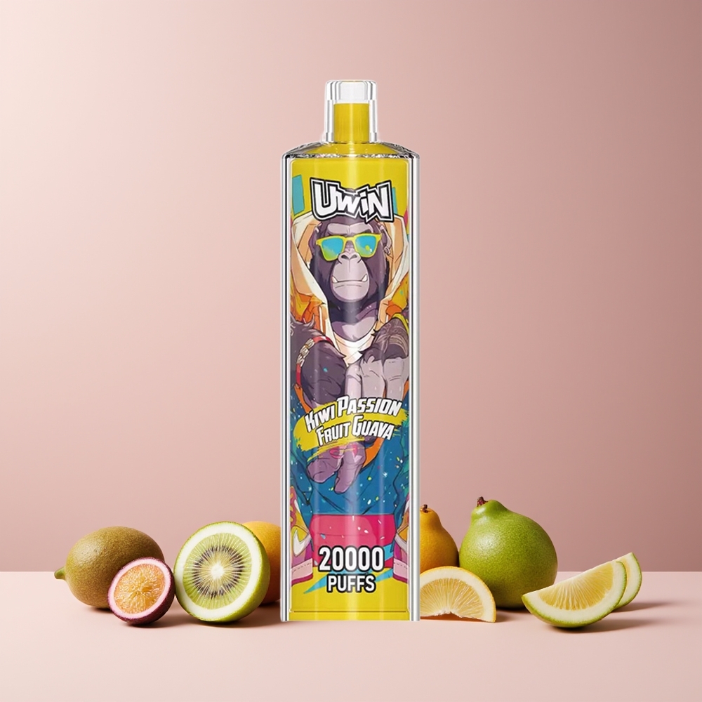 Uwin Shisha Hookah Crystal 20000 Puffs France Grossiste - Kiwi Fruit de la Passion Goyave (0% 2% 3% 5% Nicotine, 22ml, Type-C, Bobine Mesh)