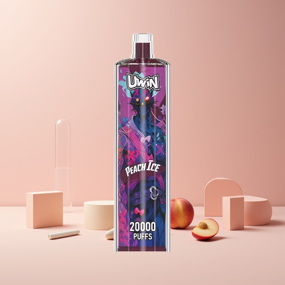 Uwin Shisha Hookah Crystal 20000 Puffs France grossiste - Pêche Glacée, 0% Nicotine, 22ml, Rechargeable Type-C, Mesh Coil