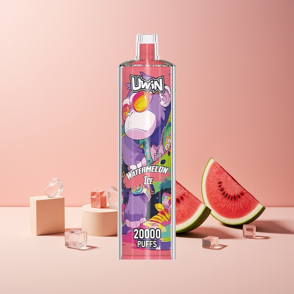 Uwin Shisha Hookah Crystal 20000 Puffs France grossiste - Pastèque Glacée, 0% 2% 3% 5% Nicotine, 22ml, Batterie 650 mAh Rechargeable