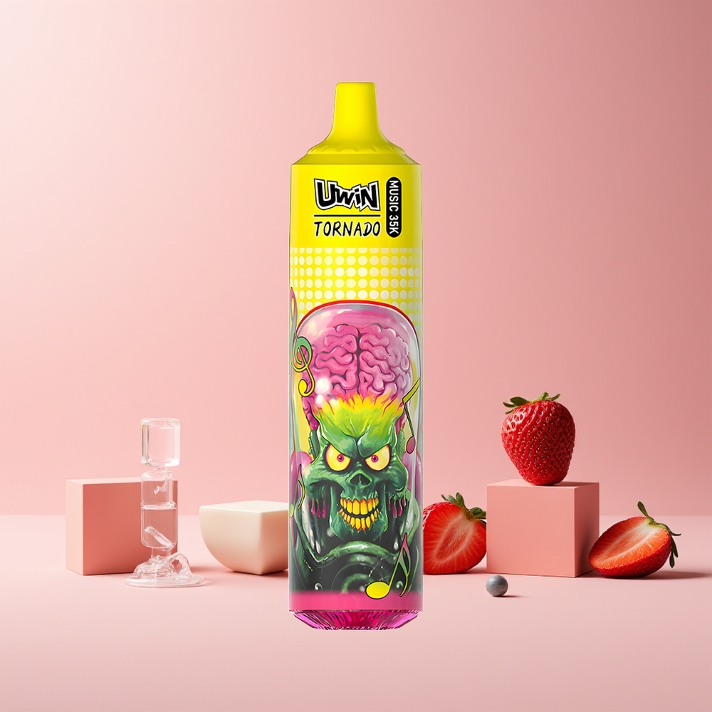 Uwin Tornado 35K Music France Grossiste Vape Jetable Musique Fraise Glace - 35 000 Puffs, Batterie Rechargeable 600mAh, Bobine Mesh 1.0 Ohm, Port Type-C