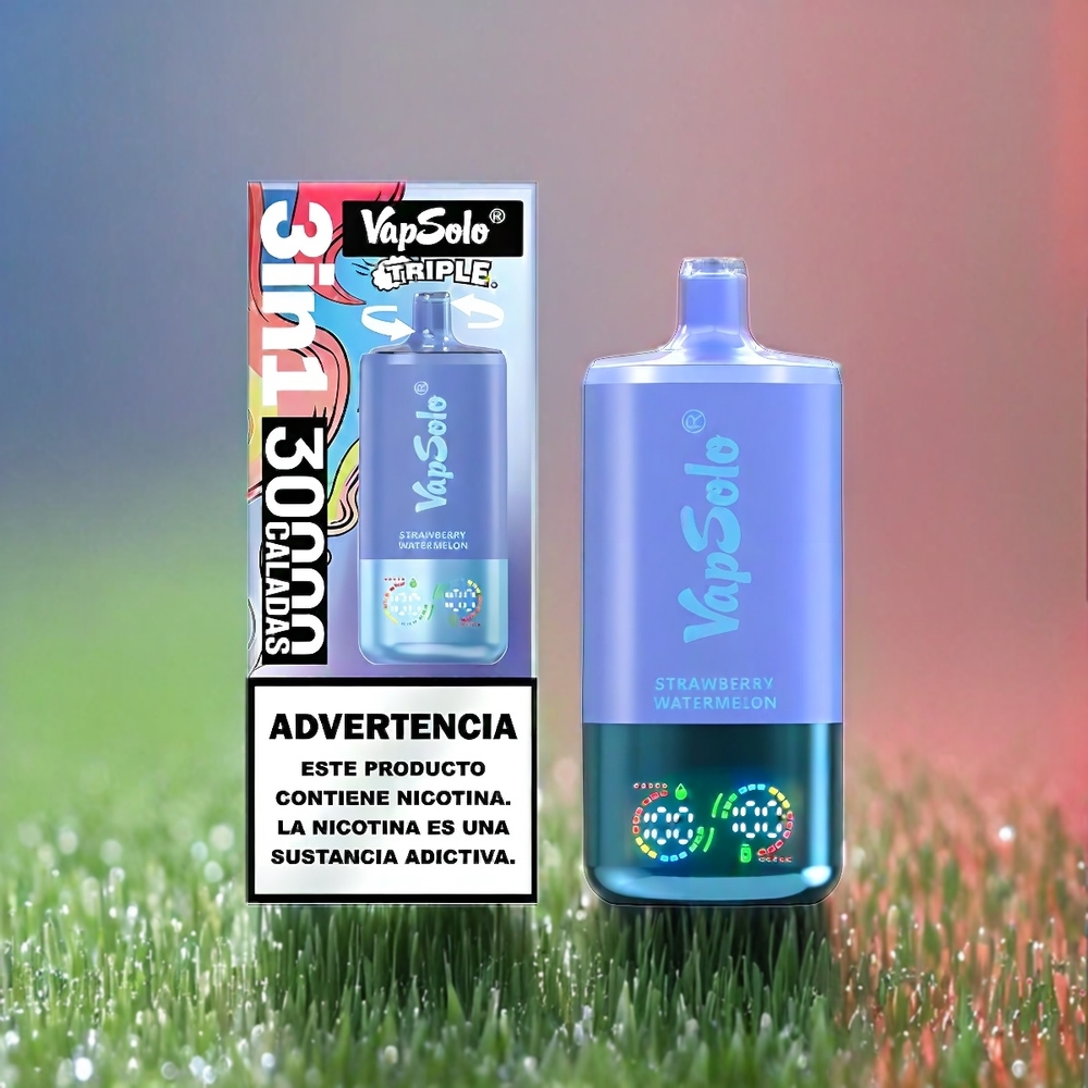 Vapsolo Tripe 30000 Puffs France Grosiste - Fense Pastèque & Myrtille Glacée (40 ml, 20/50 mg / ml)